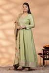 Mamicha_Green Silk Embroidery, Sequins, Foil Emerald Grace Anarkali With Dupatta _Online_at_Aza_Fashions
