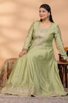 Shop_Mamicha_Green Silk Embroidery, Sequins, Foil Emerald Grace Anarkali With Dupatta _Online_at_Aza_Fashions
