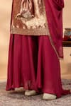 Mamicha_Maroon Brocade, Net Embroidery, Zari, Tassels Square Neck Woven Kurta Set _Online_at_Aza_Fashions