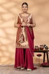 Buy_Mamicha_Maroon Brocade, Net Embroidery, Zari, Tassels Square Neck Woven Kurta Set _at_Aza_Fashions