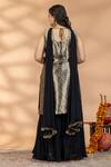 Shop_Mamicha_Black Brocade, Net Embroidery, Zari, Tassels V-neck Woven Kurta Set _at_Aza_Fashions