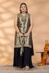 Buy_Mamicha_Black Brocade, Net Embroidery, Zari, Tassels V-neck Woven Kurta Set _at_Aza_Fashions