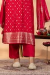 Mamicha_Magenta Silk Embroidery, Zari Round Neck Kurta Set _Online_at_Aza_Fashions