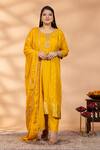 Buy_Mamicha_Yellow Silk Embroidery, Zari Round Neck Sunehri Bahar Kurta Set _at_Aza_Fashions