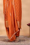 Mamicha_Orange Silk Embroidery, Zari Round Neck Rooh-e-rust Kurta Set _Online_at_Aza_Fashions