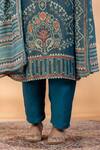 Mamicha_Blue Chiffon Embroidery Leaf Neck Printed Kurta Pant Set _Online_at_Aza_Fashions
