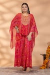 Buy_Mamicha_Magenta Georgette Embroidery, Mirrors Round Bandhani Print Kaftan And Pant Set _at_Aza_Fashions