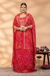 Buy_Mamicha_Magenta Georgette Embroidery Scoop Neck, Open Bandhej Kurta Pant And Cape Set _at_Aza_Fashions