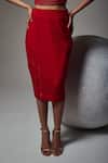 Orthodox_Red Crepe Embroidery Sculpted Contour Midi Pencil Skirt _Online_at_Aza_Fashions