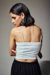 Shop_Orthodox_White Crepe Embroidery Sweetheart Neck, Asymmetric Textured Horizon Crop Top _at_Aza_Fashions