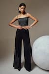 Buy_Orthodox_Black Crepe Embroidery Flow Stripes Wide Legged Pant _at_Aza_Fashions