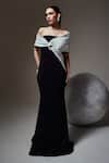 Buy_Orthodox_Black Crepe Embroidery Off-shoulder Luxe Spiral Fluid Gown _at_Aza_Fashions