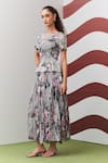 Buy_Pleats By Aruni_Gray Crepe Boat Neck Grey Jasmine Print Top And Skirt Set _Online_at_Aza_Fashions