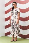 Buy_Pleats By Aruni_White Crepe Boat Neck Jasmine Print Top And Skirt Set _at_Aza_Fashions