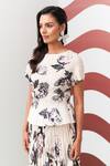 Shop_Pleats By Aruni_White Crepe Boat Neck Jasmine Print Top And Skirt Set _Online_at_Aza_Fashions