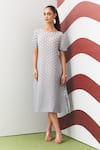 Buy_Pleats By Aruni_Gray Crepe Round Neck Grey Shinori 3d Pleated Dress _at_Aza_Fashions