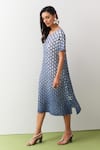 Buy_Pleats By Aruni_Blue Crepe Round Neck Shinori A-line Dress _Online_at_Aza_Fashions