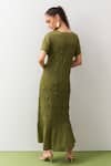 Shop_Pleats By Aruni_Green Crepe Boat Neck Napori Dress _at_Aza_Fashions