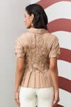 Shop_Pleats By Aruni_Beige Crepe Collared Hiro Top _at_Aza_Fashions