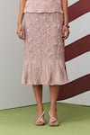 Buy_Pleats By Aruni_Pink Crepe Ruffles, Embroidery Round Neck Aster Top And Skirt Set _Online_at_Aza_Fashions