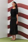 Pleats By Aruni_Black Crepe Ruffles Round Neck Aster Textured Top And Skirt Set _Online_at_Aza_Fashions