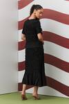 Shop_Pleats By Aruni_Black Crepe Ruffles Round Neck Aster Textured Top And Skirt Set _at_Aza_Fashions