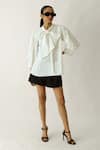 Buy_Studio Moda India_White Cotton Bows, Beads Collared The Flutter Shirt _at_Aza_Fashions