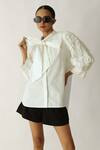 Buy_Studio Moda India_White Cotton Bows, Beads Collared The Flutter Shirt _Online_at_Aza_Fashions