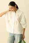 Buy_Studio Moda India_White Cotton Applique, Embroidery Collared The Bloomveil Shirt _at_Aza_Fashions