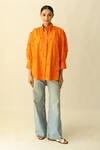 Studio Moda India_Orange Cotton Embroidery Collared The Flowerfield Shirt _Online_at_Aza_Fashions