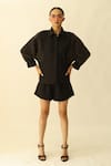 Studio Moda India_Black Cotton Beads Collared The Gilded Work Shirt _Online_at_Aza_Fashions