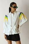 Studio Moda India_White Cotton Collared Tie Up Petal Shirt _Online_at_Aza_Fashions