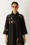 Buy_Studio Moda India_Black Cotton Beads Collared The Nebula Work Dress _Online_at_Aza_Fashions