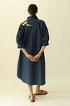 Shop_Studio Moda India_Navy Cotton Embroidery Collared The Meadowlight Dress _at_Aza_Fashions