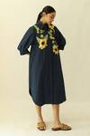 Studio Moda India_Navy Cotton Embroidery Collared The Meadowlight Dress _Online_at_Aza_Fashions