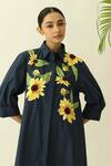 Buy_Studio Moda India_Navy Cotton Embroidery Collared The Meadowlight Dress _Online_at_Aza_Fashions
