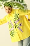 Studio Moda India_Yellow Cotton Embroidery Collared The Whisper Orchid Shirt _Online_at_Aza_Fashions