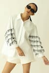 Buy_Studio Moda India_White Cotton Collared The Contour Pipe Work Shirt _Online_at_Aza_Fashions