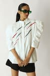 Buy_Studio Moda India_White Cotton Beads Mandarin Collar The Rill Puff Sleeve Shirt _at_Aza_Fashions