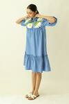 Studio Moda India_Blue Cotton Embroidery Collared The Gardenia Dress _Online_at_Aza_Fashions
