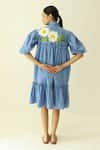 Shop_Studio Moda India_Blue Cotton Embroidery Collared The Gardenia Dress _at_Aza_Fashions