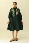 Buy_Studio Moda India_Green Cotton Embroidery Collared The Florent Dress _at_Aza_Fashions