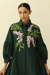 Buy_Studio Moda India_Green Cotton Embroidery Collared The Florent Dress _Online_at_Aza_Fashions