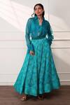 Buy_Style Junkiie_Teal Organza Rhinestones Collared Seafoam Sheer Shirt _at_Aza_Fashions