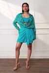 Buy_Style Junkiie_Teal Crepe Embroidery Scoop Neck The Knot Seafoam Bustier _at_Aza_Fashions