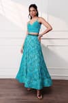 Buy_Style Junkiie_Teal Crepe Embroidery, Mirrors V-neck The Knot Seafoam Wrap Top _at_Aza_Fashions