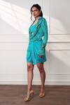 Style Junkiie_Teal Crepe The Knot Seafoam Skorts _Online_at_Aza_Fashions