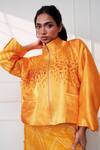 Style Junkiie Orange Satin, Georgette Beads, Sequins, Patchwork High The Knot Marigold Jacket at Aza Fashions Style Junkiie_Orange Satin, Georgette Beads, Sequins, Patchwork High The Knot Marigold Jacket _at_Aza_Fashions