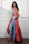 Buy_Style Junkiie_Orange Satin, Chiffon Sequins Open Neck Spice Bloom Long Vest Duster _Online_at_Aza_Fashions