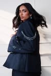 Shop_Style Junkiie_Navy Denim, Crepe Beads, Sequins Neel Jashn Blazer With Baaju Bandh _at_Aza_Fashions